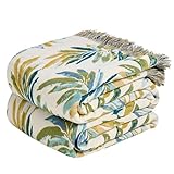 MSGKV Boho Throw Blanket for Couch Cotton Leaves Blanket 50'x60' Throws for Sofa Chair Muslin Spring Breathable Lightweight Farmhouse Blankets Home Decor All Seasons