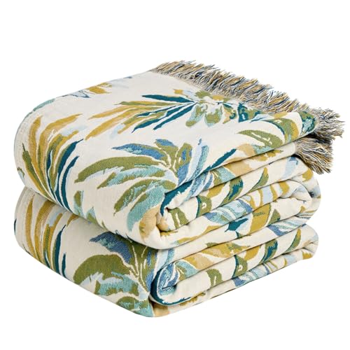 Image of MSGKV Boho Throw Blanket 60 inchx80 inch 100% Cotton Leaves Muslin Blanket for Bed