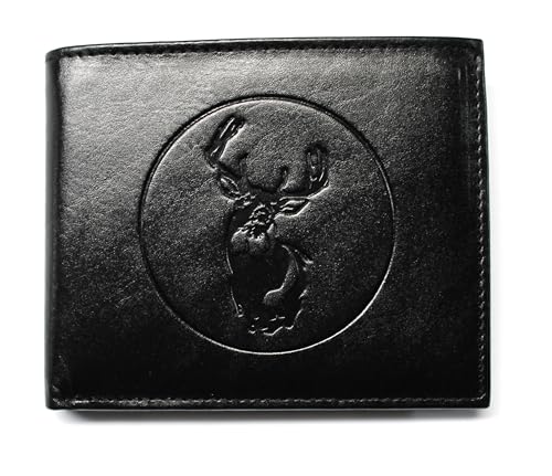 Deer Hunting Embossed Leather Bifold Wallet - Black RFID Safe
