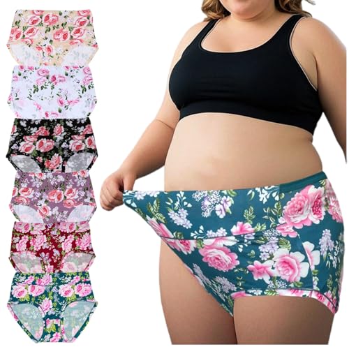 Image of Women's Underwear Plus Size XL-6XL Panties Briefs High Waist Rose Floral Print 6 Pack Undies