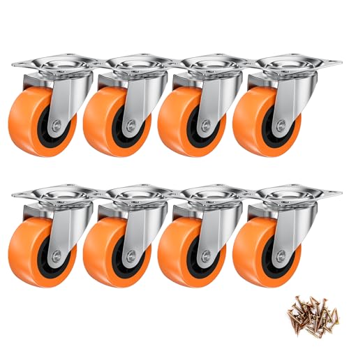 Comparison: Best Polyurethane For Kitchen Cabinets 11 1.5 Inch Casters, ASHGOOB Caster Wheels/Casters Set of 8, 360° Swivel Universal Plate Caster Wheels for Storage Box/Small Furniture/Kitchen Appliances, Orange Polyurethane (PU) Castors (8 Pack)