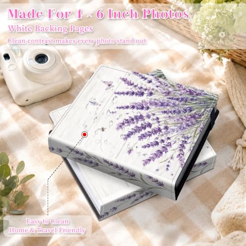 Image of Photo Album 4x6 120 Pockets Lavender Butterfly | 120 clear 4x6 photo pockets, strong elastic band, compact album, family travel wedding use, lavender butterfly cover