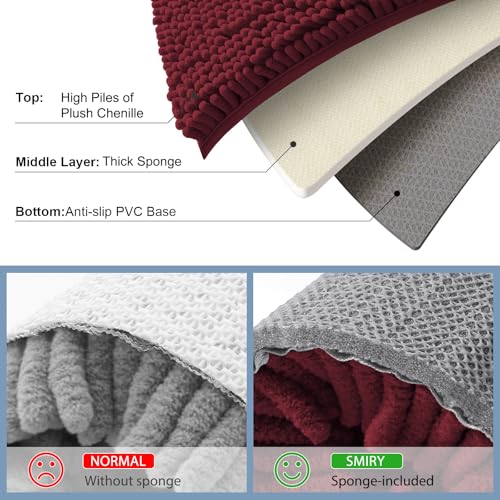 Image of Smiry Bathroom Rugs Sets 2 Piece, Soft Absorbent Chenille Machine Washable Non Slip Shaggy Bath Rug Set for Tub, Shower, and Floor (34x21+30x20, Burgundy)