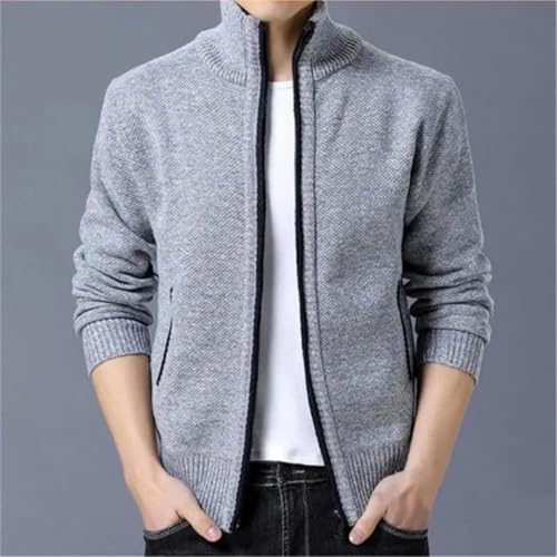 Men Stand Collar Thick Cardigan Sweater Autumn Winter Loose Zipper Knitted Top4