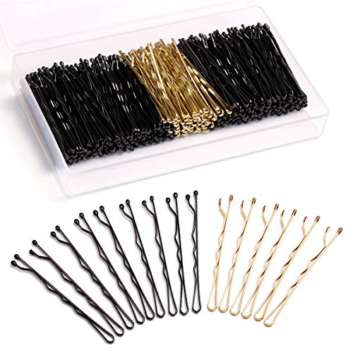 250pcs Épingles à Cheveux Femme Pinces à Cheveux Métal Bobby Pins avec Boîte Portable (Noir, Blond) Cover