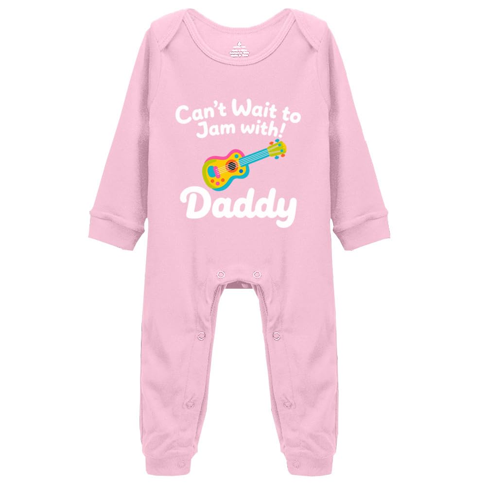 Tiansiaben Unisex Infant Pink-3 Baby Bodysuit-Can't Wait To Jam With Daddy Guitar Romper, Long Sleeve Rompers Crawling Outfit For Newborn 3-6 Month Pink