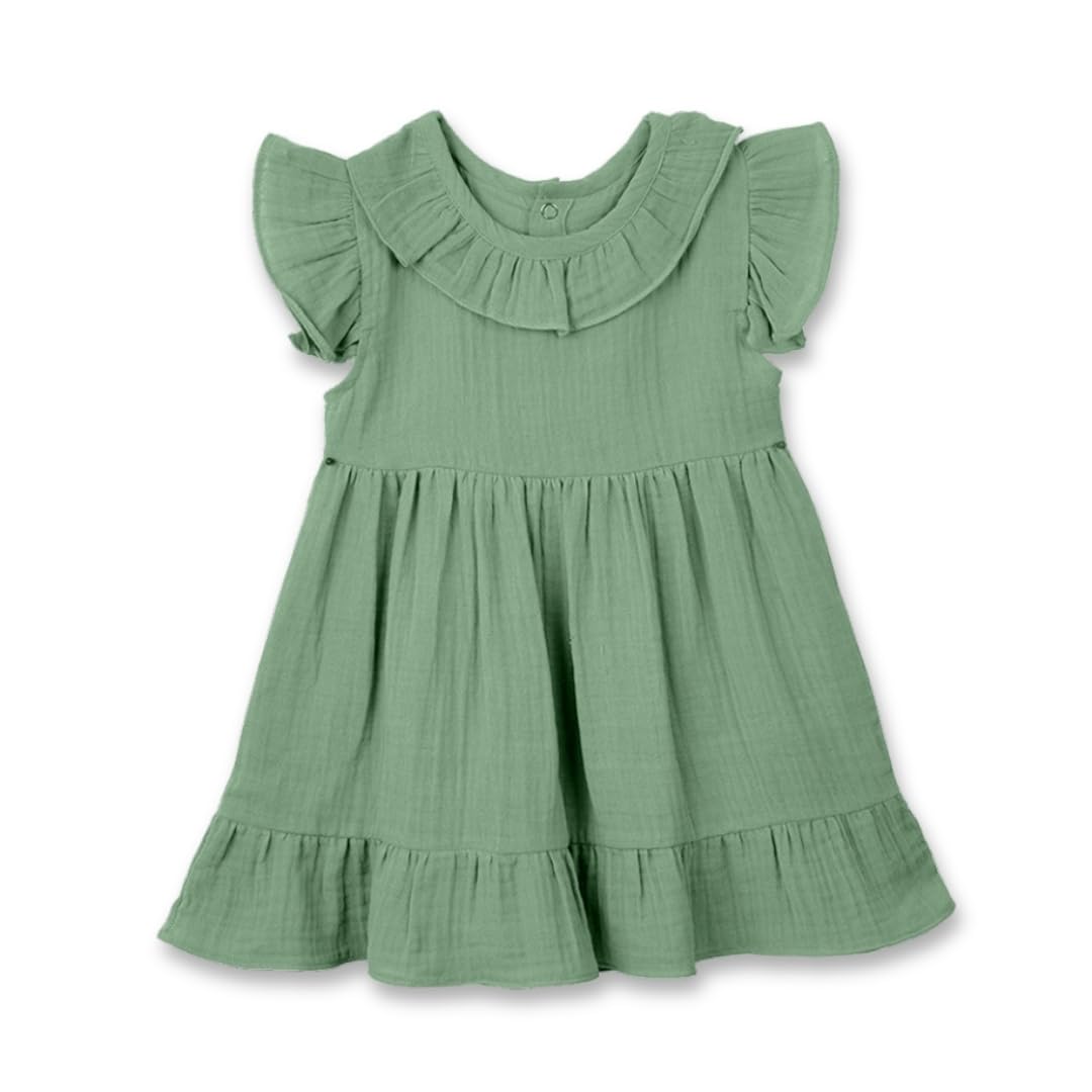 Organic Cotton Muslin Frock for Baby Girls |Short Sleeve | Solid | Cotton Frock | Dress for Baby-image-42