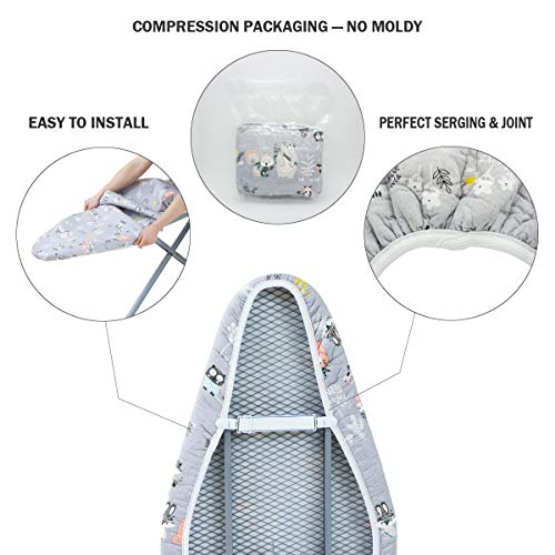Ironing Board Cover and Pad Standard Size 15\" x 54\",Elastic Edges and 4 Adjustable Fasteners Make 3 Layer Padded Ironing Board Cover Surface Smoother,1 Large Protective Scorch Mesh Cloth(Grey) - Thumbnail 2