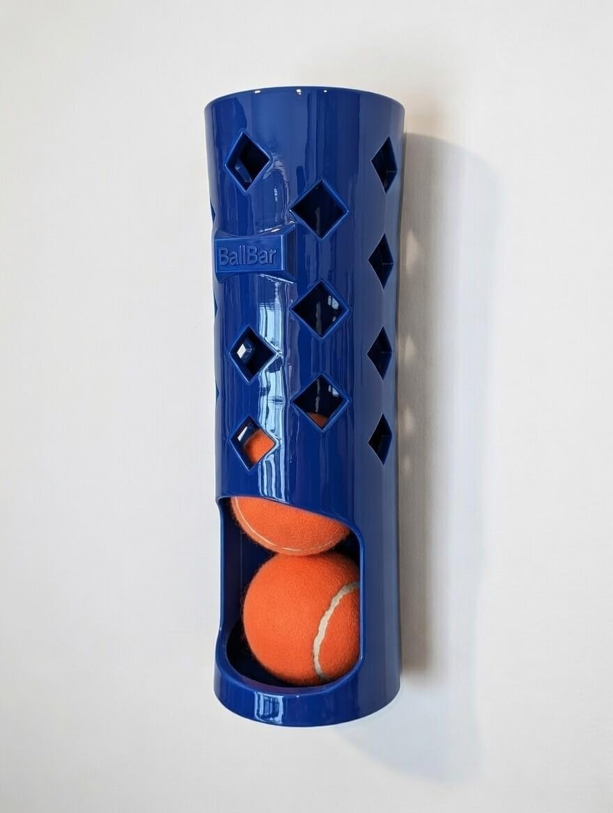 Wall Mounted Tennis Ball Holder for Dogs, Ball Organizer, Perfect Ball Chucker or thrower accessory (High Gloss Blue)