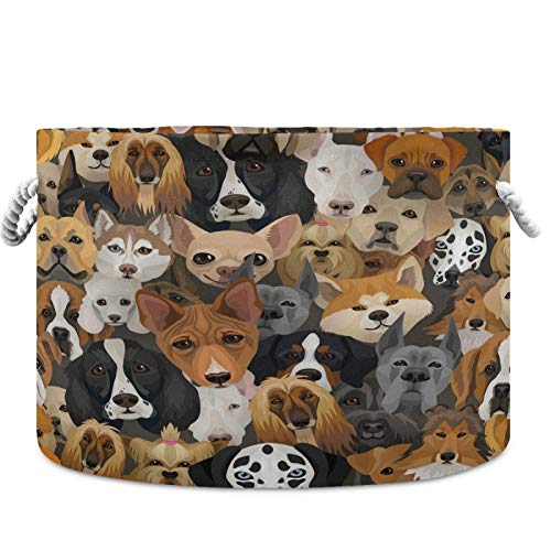 visesunny Collapsible Large Capacity Basket Assorted Brown Dog Animal Clothes Toy Storage Hamper with Durable Cotton Handles Home Organizer Solution for Bathroom, Bedroom, Nursery, Laundry,Closet