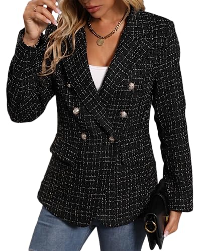 Mina Self 2024 Fall Winter Tweed Blazers for Women Christmas Fully-Lined Warm Fashion Casual Elegant Work Jacket Coat Pockets - Image 4