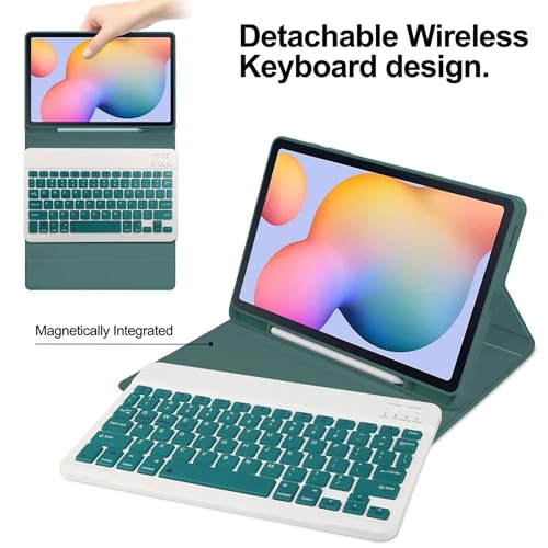HEUCYL Keyboard Case for Samsung Galaxy Tab A7 Lite 8,7-Calowy Model Sm-T220/T225/T227U 2021, 7-Kolorowa Podświetlana Odłączana Bezprzewodowa Klawiatura, Ultracienkie Etui PU Folio,Pink