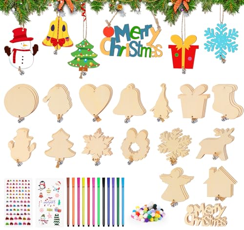 BLISSIQUEE Holzanhänger Weihnachten, 64 Stück Glocke...