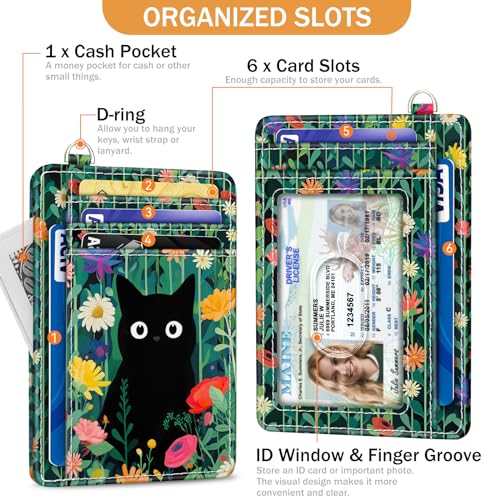 Image of Yonlevres Cat Credit Card Holder Slim RFID Wallet Women Wristlet Cute Small | Front Pocket, Handy, RFID Blocking, Woman Girls Ladies Gifts, D-ring for Keychain,Thin Mini Card Case, ID Window, PU Leather
