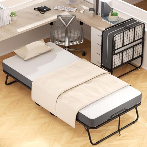 Patiomore Folding Bed with Mattress, 75” x 38” Portable Rollaway Bed, Space-Saving Sturdy Metal Frame, Fold up Bed with 5\" Memory Foam Mattress, Fold Up, Roll Away, Hideaway - Thumbnail 7