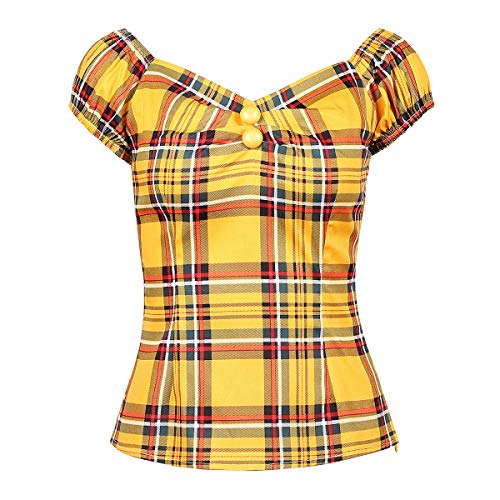 Image of YARN & INK Women's Rockabilly Tops 1950s Pinup Shirt Casual Off Shoulder Vintage Blouse