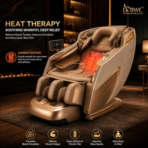 Image of DR BWC 4D Zero Gravity Massage Chair Recliner with AI Body Scan, Smart Voice Control, Heat Therapy, Foot & Calf Rollers, Bluetooth Speakers & Full Body Airbag Massage (Royal Golden)