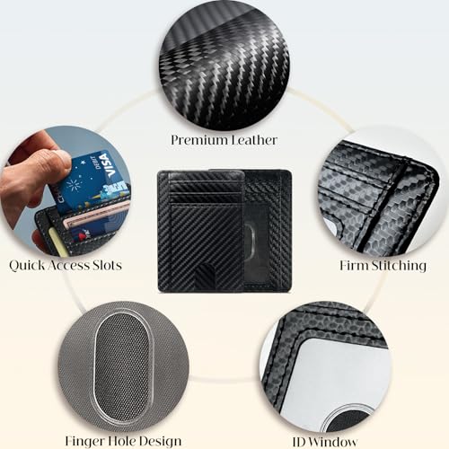 Wallet for Men Rfid Blocking Credit Card Holder for Men Women Leather Slim Thin Minimalist Rfid Card Holder Ridge Pocket Travel Wallet-Carbon Black3