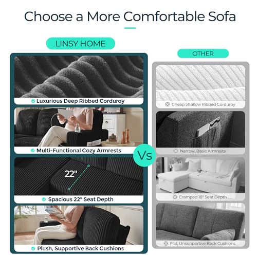 Image of LINSY HOME Sectional Sleeper Sofa Pull Out Couches for Living Room (Black, Sleeper Sofa 2) | Pull Out Sofa Bed, Storage, USB Charging, Cup Holders, Plush Corduroy