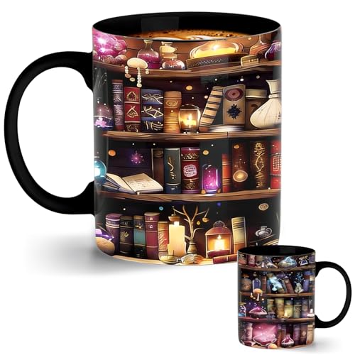 Orsefeliy Magic Book Mug Book Lover Gifts Novelty Magical Bookshelf Coffee Mug Bookish Tea Cup for Home and Office Reusable Ceramic Cup for Tea Coffee & Hot Drinks