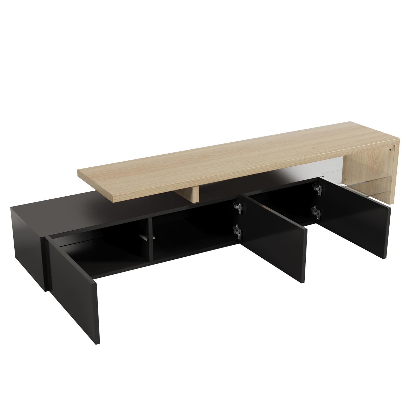 Mesa de Televisión Salón LED, Mueble TV Negro LED, 200×39×42cm, Mesa Televisión Salón 200 cm Mueble Télé Habitación Negro Mueble TV LED 200 cm Mueble Télé Negro Mesa TV Salón Mueble de Télé