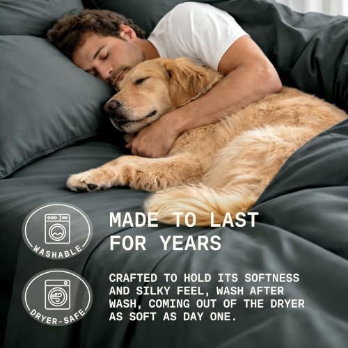 Image of TRUE BAMBOO Sheets Set King Size - Silky Soft & Cooling - Dark Gray