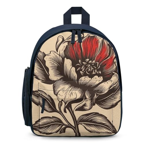 Black And Red Flowers Backpack Small Book Bag with Side Pocket, Lightweight Durable Backpack, Travel Rucksack, Blue-style