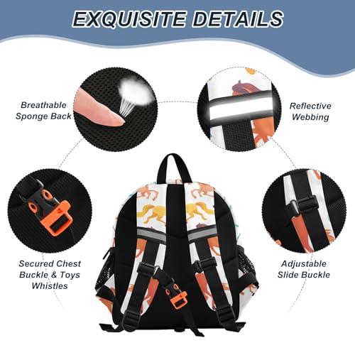 Kid's Backpack for Boys & Girls Toddler Bag Horse Pattern Backpack with Safety Leash3