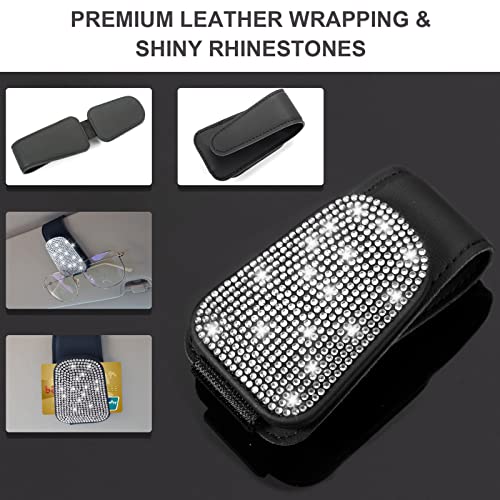 Insauto Bling Sunglasses Holder For Car Visor, Magnetic Ticket Card Clip Glasses Mount, Pu Leather Eyeglass Hanger Clip For Car, Bling Car Visor Accessories For Women And Girls #TOP4
