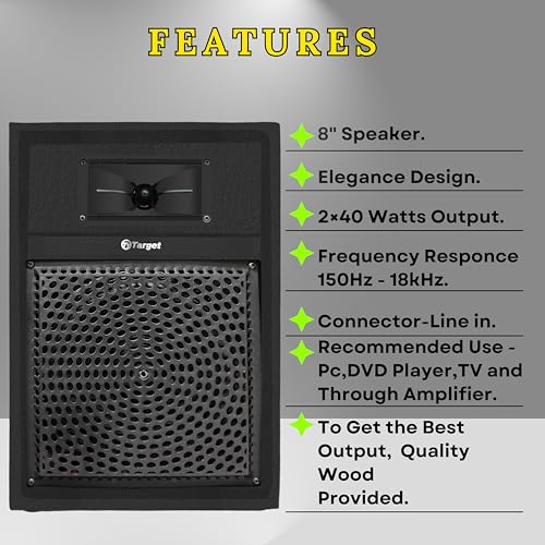 Image of Target TT-304 HI-FI Sound Multimedia Speakers (2 NOS) 8 inch with TWEETERS @ 80 WATTS RMS