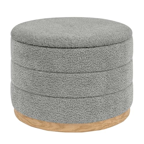 ZOLANOful Round Storage Ottoman with Tray Lid, Folding Chenille Fabric Footrest with Hidden Storage, 22.8" Large Footstool Side Table for Dorm Living Room Bedroom, Wood Grain Base, Grey by ZOLANOful - Used condition - US$54.51