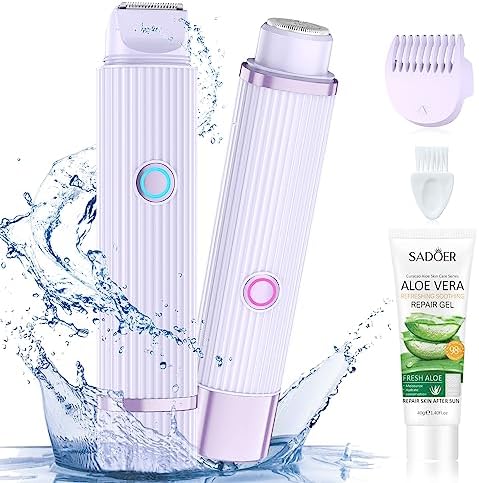 LiangJJ 2 in 1 Dual-Ended Bikini Trimmer for Women, Pubic Hair Trimmer Womens Electric Razor, IPX7 Waterproof Body Hair Trimmer, Bikini Lady Shaver Plus 1.4 Oz Aloe Vera Face Gel, Purple LiangJJ 2 in 1 Dual-Ended Bikini Trimmer for Women, Pubic Hair Trimmer Womens Electric Razor, IPX7 Waterproof Body Hair Trimmer, Bikini Lady Shaver Plus 1.4 Oz Aloe Vera Face Gel, Purple
