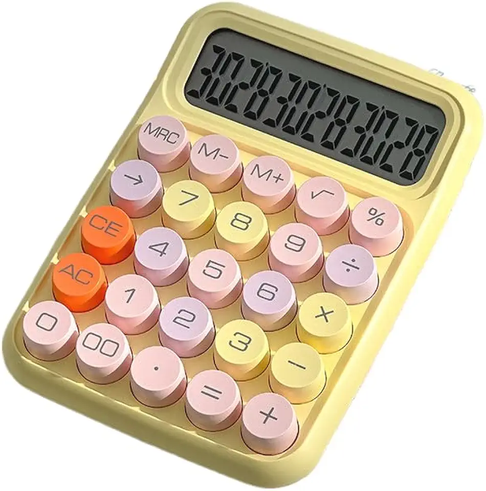 Candy Color Calculator 12 Dígitos Grande Display Mecânico Dot Teclado Botão Grande Escola & Escritório Papelaria (Doces amarelo)