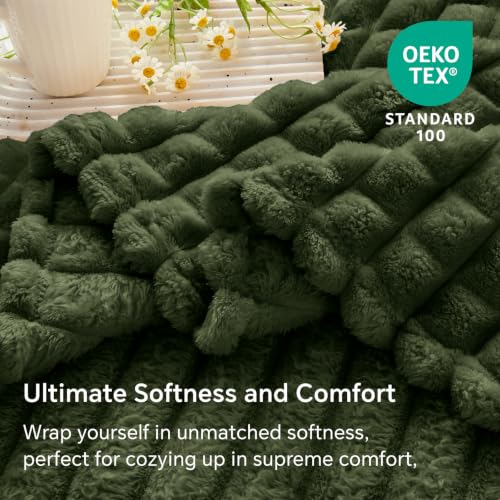 Image of BEDELITE 3D Checked Olive Green Throw Blanket for Couch, 50x60 Inches