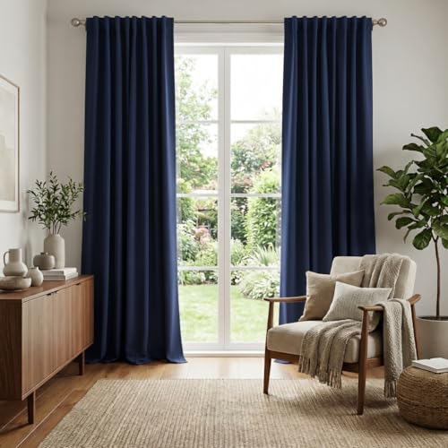 Image of RYB HOME Blackout Curtains for Living Room, Privacy Thermal Insulating Window Treatment Drapes for Bedroom Dining Home Office Basement, W 52 x L 95 inches, Navy Blue, 2 Panels