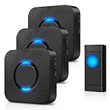 Türklingel Funk, Funkklingel Aussen Wasserdicht Kabellos Haustürklingel 3 Empfänger & 1 Sender LED Anzeige 300M Reichweite 5 Lautstärkestufen 58 Melodien