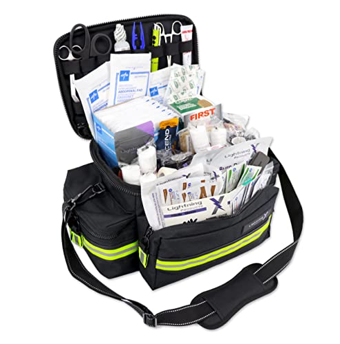 Lightning X Products Lightning X Mid-Sized First Responder EMT Bag | LXMB25 Fully Stocked Aid Kit w/ 200+ BLS Supplies - Black