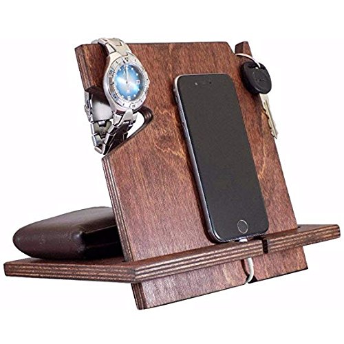 White Whale  Wood   Phone   Docking   Station  with Key Holder, Wallet Stand and Watch Organizer Men's Gift MyFancyCraft Compatible with Any  Phone