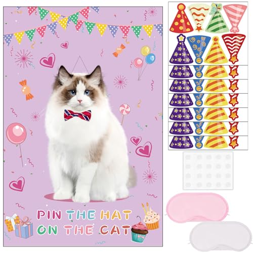 T-Antrix Pin The Hat on The Cat Party Games -Cat Themed Birthday ...