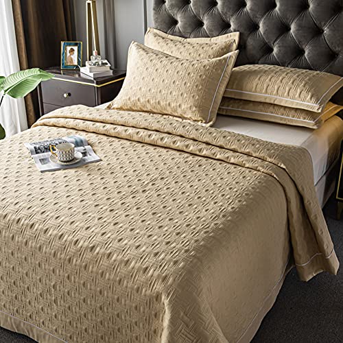 Xslive 3 Piece Queen/Full Size Quilt Set,Luxury Solid Color 100% Cotton Reversible Coverlet Bedding Set For All Season,Lightweight Bedspread(1 Quilt + 2 Pillow Shams), Tan #TOP4