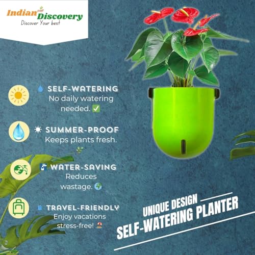 Image of Indian Discovery Self Watering Wall Hanging Planter|Hanging /Hooked Flower Pots for Home, Balcony, Garden Decor Flower Pots(2 Pcs, Parrot Green, Sphere)|6 Inch UV-Resistant Plastic Plant Pots