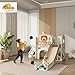 Qaba 7-in-1 Toddler Slide Playset, Kids Slide for Ages 1-6 Years with Ring Toss, Basketball Hoop, Telescope, Indoor Playground with Climber, Storage Space, Crawl Tunnel, Cream White