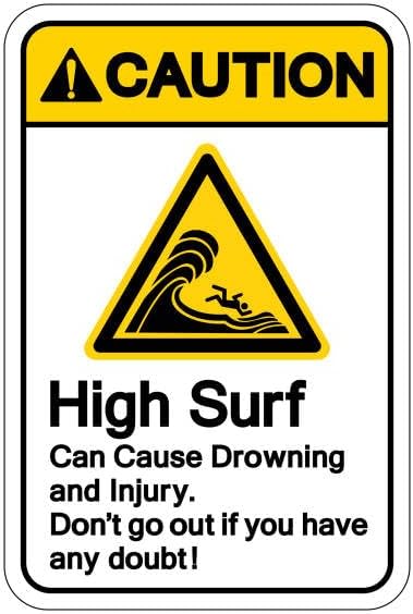 UV Printed Waterproof Sign Foam Board |Caution HIGH SURF Sign | |Size: 160mm X 100mm | Double Side Tape