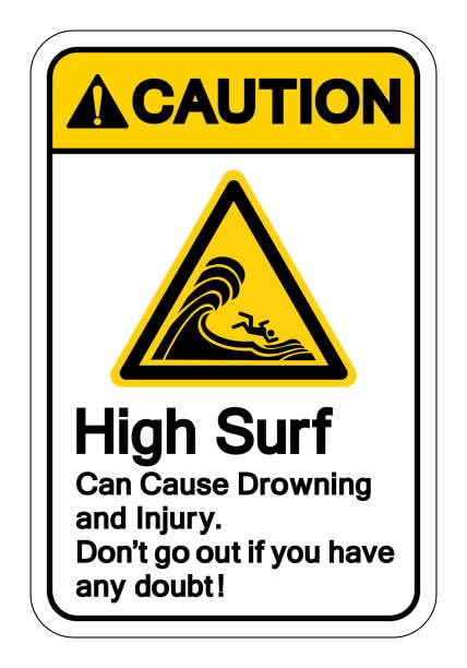 UV Printed Waterproof Sign Foam Board |Caution HIGH SURF Sign | |Size: 160mm X 100mm | Double Side Tape