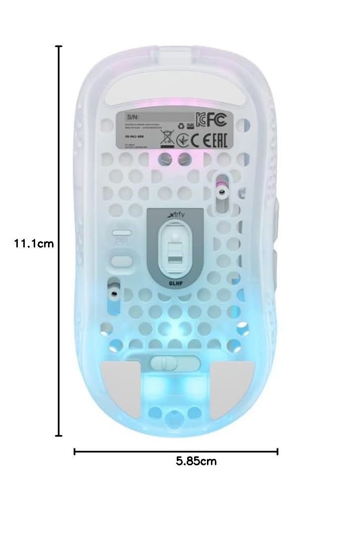Xtrfy MZ1 Wireless, ultralekka bezprzewodowa mysz do gier, radio 2,4 GHz, sensor Pixart 3370, unikalny kształt dla optymalnego celowania, podświetlenie RGB, ładowalna, biały