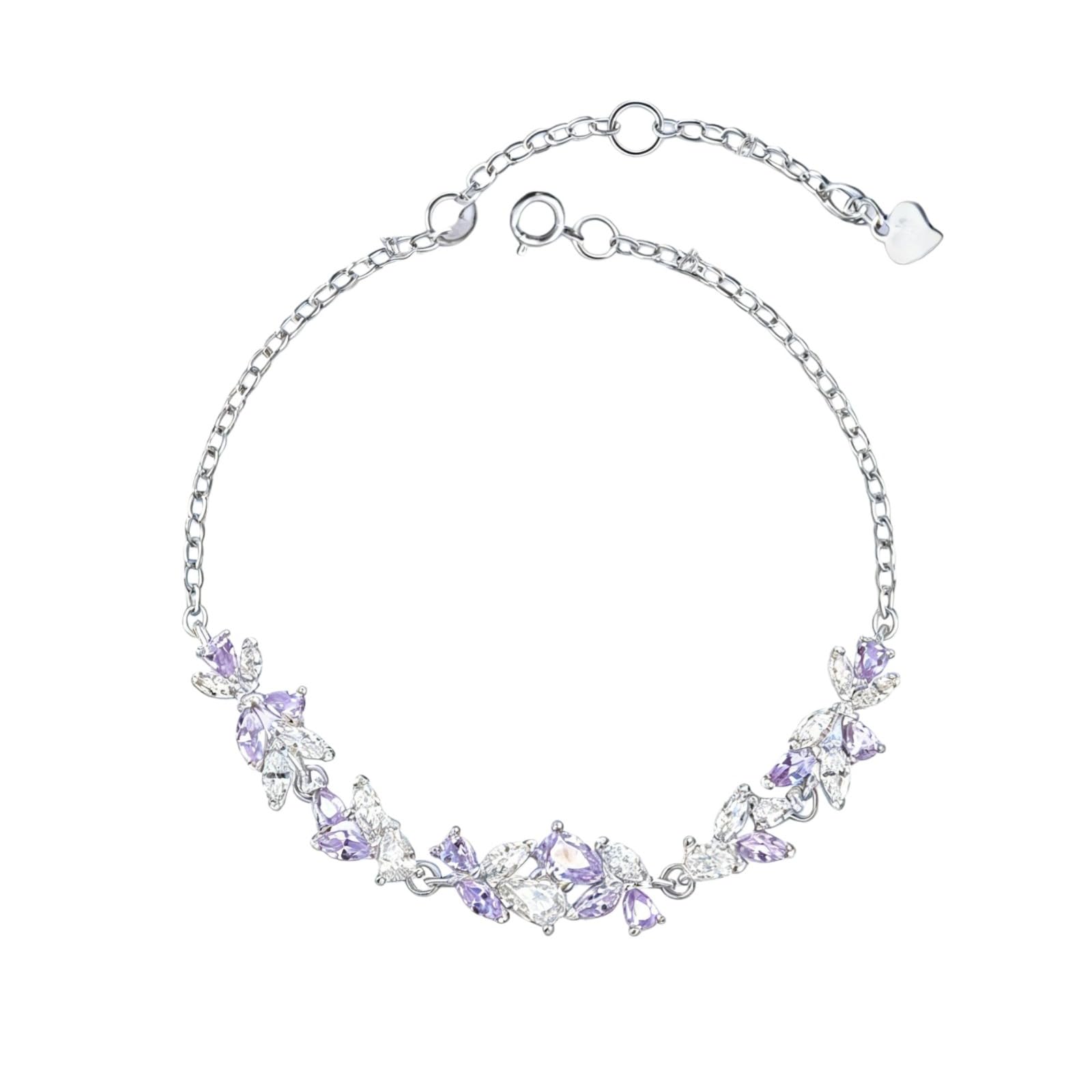 Pulsera de plata de ley S925 con flores de glicina, circonita cúbica, ajustable, delicada pulsera floral, hipoalergénica, elegante, regalo para mujer