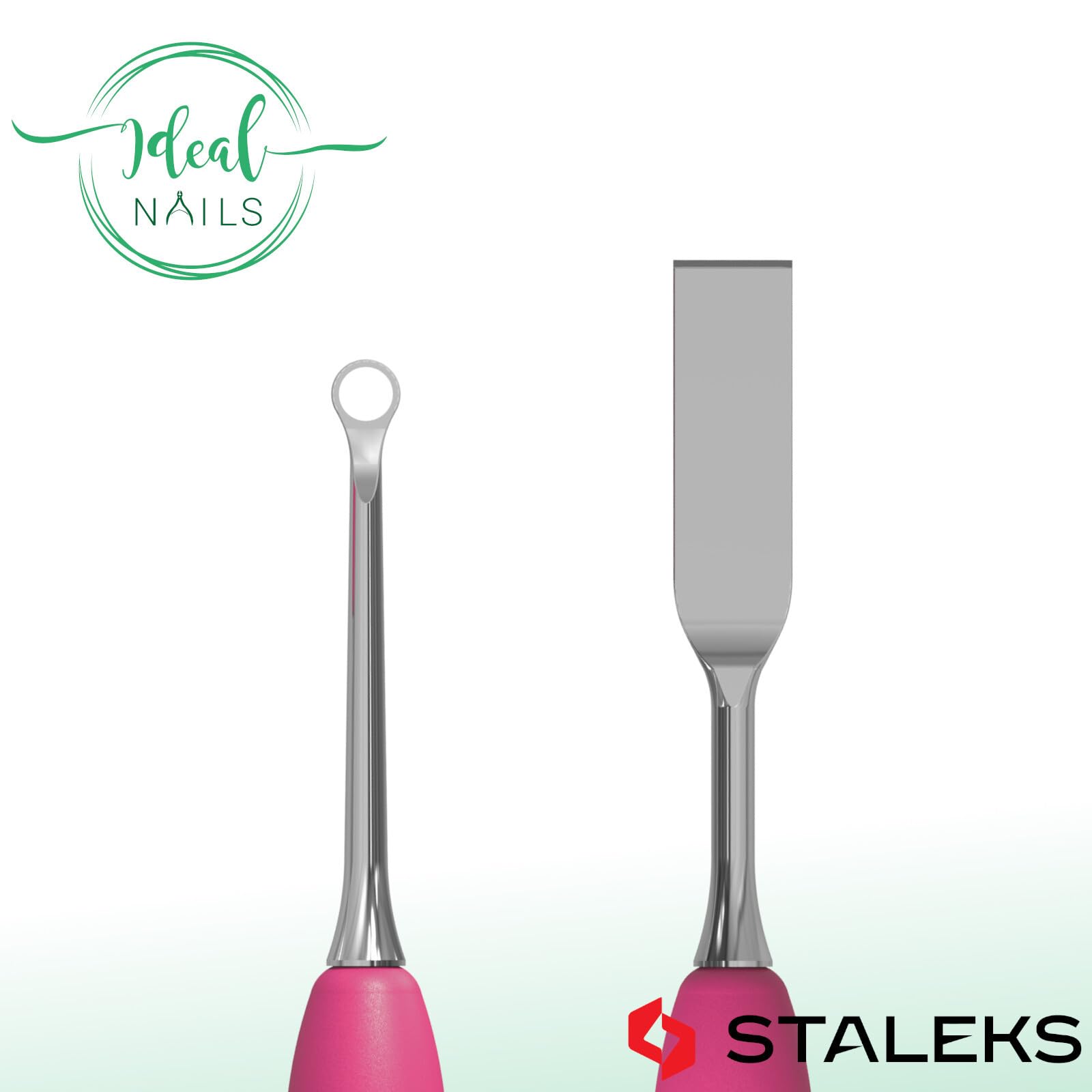 STALEKS Pro UNIQ Cuticle Pusher Double Manicure Instrument with Silicone Grip GUMMY (Ring and Flat Straight Slider) PQ-11/1 - Image 3