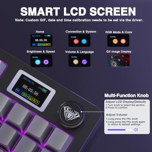 AULA S98 Pro Wireless Mechanical Keyboard with Screen & Knob,2.4GHz/USB-C/BT5.0 Hot Swappable Creamy Keyboard,Pre-lubed Linear Switches,Side Printed PBT Keycaps,RGB Backlit Gaming Keyboards - Image 4