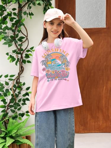 Image of Girls Graphic Shirts Oversized Sunshine T Shirt Short Sleeve Tee Tops Cute Trendy Girls Clothes for 5-14 Years
