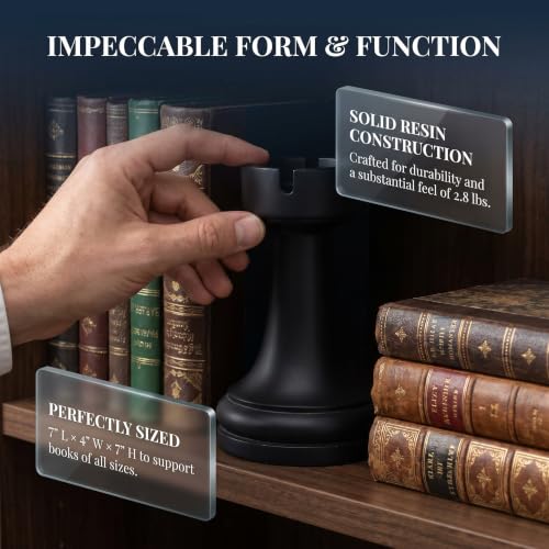 Miniatura 6 de Sujetalibros De Ajedrez, Sujetalibros Decorativos Universales Económicos, Soportes Pesados Para Libros, 7 X 7 X 4 Pulgadas, Negro, 1 Par 2 Piezas Sujetalibros De Piezas De Ajedrez